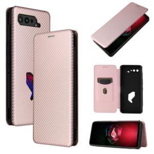 For Asus ROG Phone 5 Carbon Fiber Texture Horizontal Flip TPU + PC + PU Leather Case with Card Slot(Pink) (OEM)