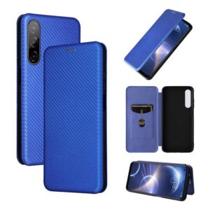 For HTC Desire 22 Pro Carbon Fiber Texture Flip Leather Phone Case(Blue) (OEM)