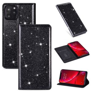 For iPhone 11 Pro Max Ultrathin Glitter Magnetic Horizontal Flip Leather Case with Holder & Card Slots(Black) (OEM)