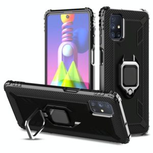 For Samsung Galaxy M51 Carbon Fiber Protective Case with 360 Degree Rotating Ring Holder(Black) (OEM)