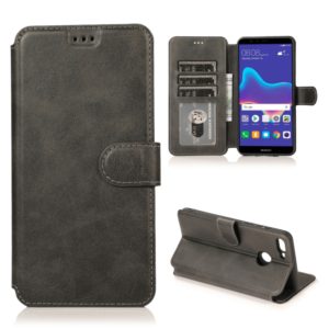 For Huawei Y9 2018 Calf Texture Magnetic Buckle Horizontal Flip Leather Case with Holder & Card Slots & Wallet & Photo Frame(Black) (OEM)