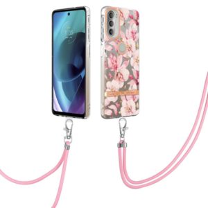 For Motorola Moto G51 5G Flowers Series TPU Phone Case with Lanyard(Pink Gardenia) (OEM)