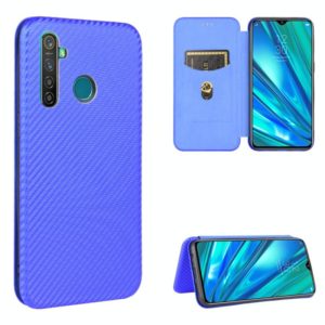 For OPPO Realme 5 Pro / Realme Q Carbon Fiber Texture Horizontal Flip TPU + PC + PU Leather Case with Card Slot(Blue) (OEM)