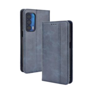 For Motorola Edge 2021 Magnetic Buckle Retro Pattern Horizontal Flip Leather Case with Holder & Card Slot & Wallet(Blue) (OEM)