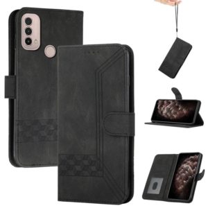 For Motorola Moto E20 / E30 / E40 Cubic Skin Feel Flip Leather Phone Case(Black) (OEM)