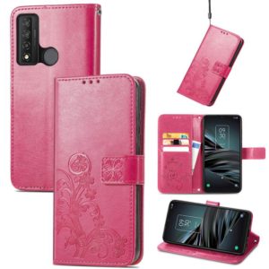 For TCL 20 XE Four-leaf Clasp Embossed Buckle Mobile Phone Leather Case(Magenta) (OEM)