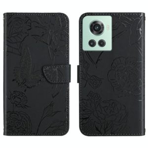 For OnePlus 10R/ACE Skin Feel Butterfly Peony Embossed Leather Phone Case(Black) (OEM)