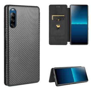 For Sony Xperia L4 Carbon Fiber Texture Horizontal Flip TPU + PC + PU Leather Case with Card Slot(Black) (OEM)