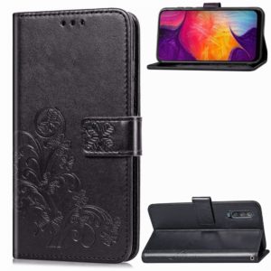 Lucky Clover Pressed Flowers Pattern Leather Case for Galaxy A50, with Holder & Card Slots & Wallet & Hand Strap(Black) (OEM)