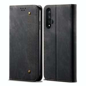For Huawei Honor 20 Denim Texture Casual Style Horizontal Flip Leather Case with Holder & Card Slots & Wallet(Black) (OEM)