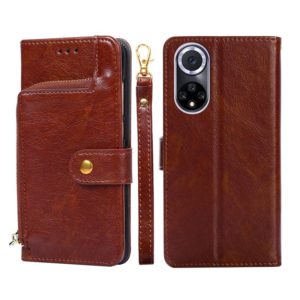For Huawei nova 9 Zipper Bag PU + TPU Horizontal Flip Leather Phone Case(Brown) (OEM)