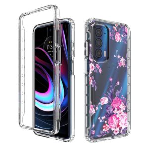 For Motorola Edge 2021 Transparent Painted Phone Case(Pink Flower) (OEM)