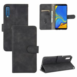 For Samsung Galaxy A7 (2018) Solid Color Skin Feel Magnetic Buckle Horizontal Flip Calf Texture PU Leather Case with Holder & Card Slots & Wallet(Black) (OEM)
