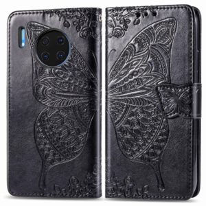 For Huawei Mate 30 Pro Butterfly Love Flower Embossed Horizontal Flip Leather Case with Bracket / Card Slot / Wallet / Lanyard(Black) (OEM)