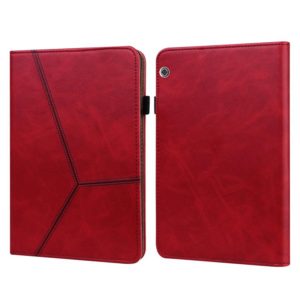 For Huawei MediaPad T5 Solid Color Embossed Striped Leather Case(Red) (OEM)