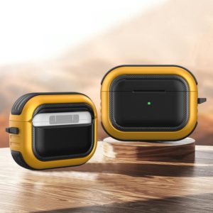 Wireless Earphones Shockproof TPU + PC Protective Case with Carabiner For AirPods Pro(Black+Gold) (OEM)