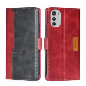 For Motorola Moto E32 4G Contrast Color Side Buckle Leather Phone Case(Red + Black) (OEM)