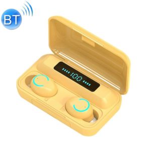 F9-9 TWS CVC8.0 Noise Cancelling Bluetooth Earphone with Charging Box, Support Touch Lighting Effect & Three-screen LED Power Display & Power Bank & Mobile Phone Holder & HD Call & Voice Assistant(Yellow) (OEM)