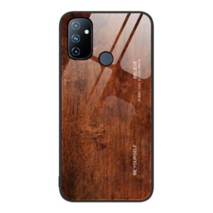 For OnePlus Nord N100 Wood Grain Glass Protective Case(Dark Brown) (OEM)