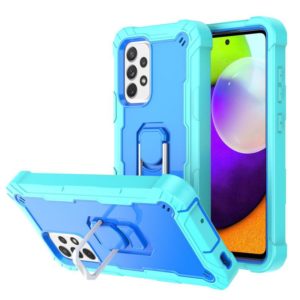 For Samsung Galaxy A52 5G / 4G PC + Rubber 3-layers Shockproof Protective Case with Rotating Holder(Mint Green + Blue) (OEM)