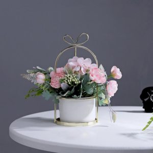 Wrought Iron Portable Frame Hydrangea Flower Pot Decoration Ornaments Home Study Office Wedding Decoration(Light Pink) (OEM)