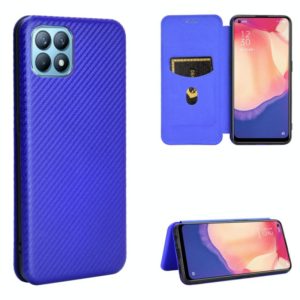 For OPPO Reno4 SE Carbon Fiber Texture Horizontal Flip TPU + PC + PU Leather Case with Card Slot(Blue) (OEM)