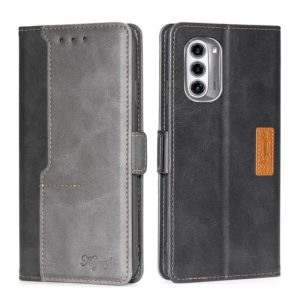 For Motorola Moto G52J 5G Contrast Color Side Buckle Leather Phone Case(Black + Grey) (OEM)