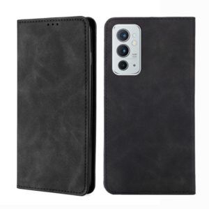 For OnePlus 9RT 5G Skin Feel Magnetic Horizontal Flip Leather Phone Case with Holder & Card Slots(Black) (OEM)