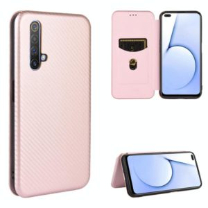 For OPPO Realme X3 Carbon Fiber Texture Horizontal Flip TPU + PC + PU Leather Case with Card Slot(Pink) (OEM)