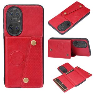 For Huawei P50 Double Buckle PU + TPU Shockproof Magnetic Protective Case with Card Slot & Holder(Red) (OEM)