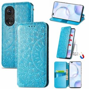 For Honor 50 Pro Blooming Mandala Embossed Pattern Magnetic Horizontal Flip Leather Case with Holder & Card Slots & Wallet(Blue) (OEM)