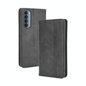 For OPPO Reno4 Pro 4G Magnetic Buckle Retro Crazy Horse Texture Horizontal Flip Leather Case, with Holder & Card Slots & Photo Frame(Black) (OEM)