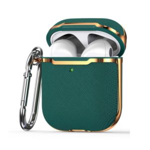 Plated Fabric PC Protective Cover Case For AirPods 1 / 2(Green + Gold) (OEM)