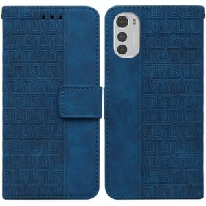For Motorola Moto E32 Geometric Embossed Leather Phone Case(Blue) (OEM)