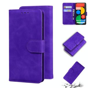 For Google Pixel 5 Skin Feel Pure Color Flip Leather Phone Case(Purple) (OEM)