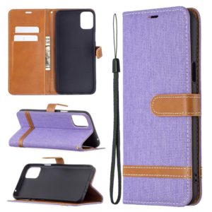 For LG K42 Color Matching Denim Texture Horizontal Flip Leather Case with Holder & Card Slots & Wallet & Lanyard(Purple) (OEM)