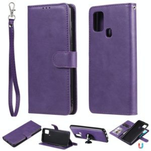 For Samsung Galaxy A21s 2 in 1 Solid Color Detachable PU Leather Case with Card Slots & Magnetic Holder & Photo Frame & Wallet & Strap(Purple) (OEM)