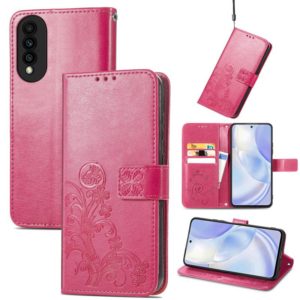 For Huawei nova 8 SE Youth Four-leaf Clasp Embossed Buckle Mobile Phone Protection Leather Case with Lanyard & Card Slot & Wallet & Bracket Function(Magenta) (OEM)