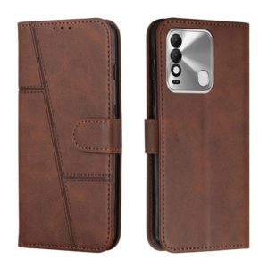 For Tecno Spark 8 Stitching Calf Texture Buckle Leather Phone Case(Brown) (OEM)