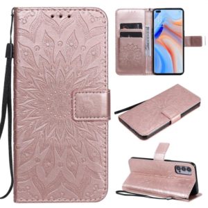 For OPPO Reno4 5G Sun Embossing Pattern Horizontal Flip Leather Case with Card Slot & Holder & Wallet & Lanyard(Rose Gold) (OEM)