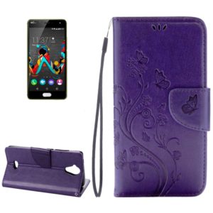 Pressed Flowers Horizontal Flip Leather Case for Wiko U Feel Lite, with Magnetic Buckle & Holder & Card Slots & Wallet(Purple) (OEM)