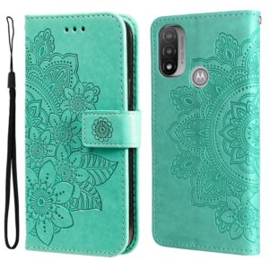 For Motorola Moto E20 / E30 / E40 7-petal Flowers Embossing Pattern Horizontal Flip CasePhone Case(Green) (OEM)