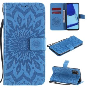 For OPPO A52 / A72 / A92 Sun Embossing Pattern Horizontal Flip Leather Case with Card Slot & Holder & Wallet & Lanyard(Blue) (OEM)