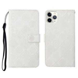 For iPhone 11 Pro Ethnic Style Embossed Pattern Horizontal Flip Leather Case with Holder & Card Slots & Wallet & Lanyard (White) (OEM)