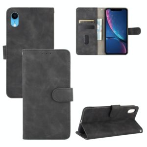 For iPhone XR Solid Color Skin Feel Magnetic Buckle Horizontal Flip Calf Texture PU Leather Case with Holder & Card Slots & Wallet(Black) (OEM)