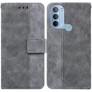 For Motorola Moto G31 4G with Fingerprint Brazil Version Geometric Embossed Leather Phone Case(Grey) (OEM)