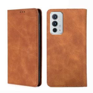 For OnePlus 9RT 5G Skin Feel Magnetic Horizontal Flip Leather Phone Case with Holder & Card Slots(Light Brown) (OEM)