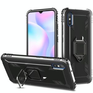 For Xiaomi Redmi 9A Carbon Fiber Protective Case with 360 Degree Rotating Ring Holder(Black) (OEM)