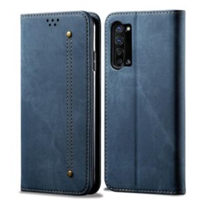 For OPPO Reno 3 5G / Reno 3 Youth Denim Texture Casual Style Horizontal Flip Leather Case with Holder & Card Slots & Wallet(Blue) (OEM)