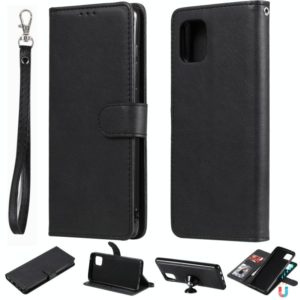 For Samsung Galaxy A81 / Note 10 Lite 2 in 1 Solid Color Detachable PU Leather Case with Card Slots & Magnetic Holder & Photo Frame & Wallet & Strap(Black) (OEM)
